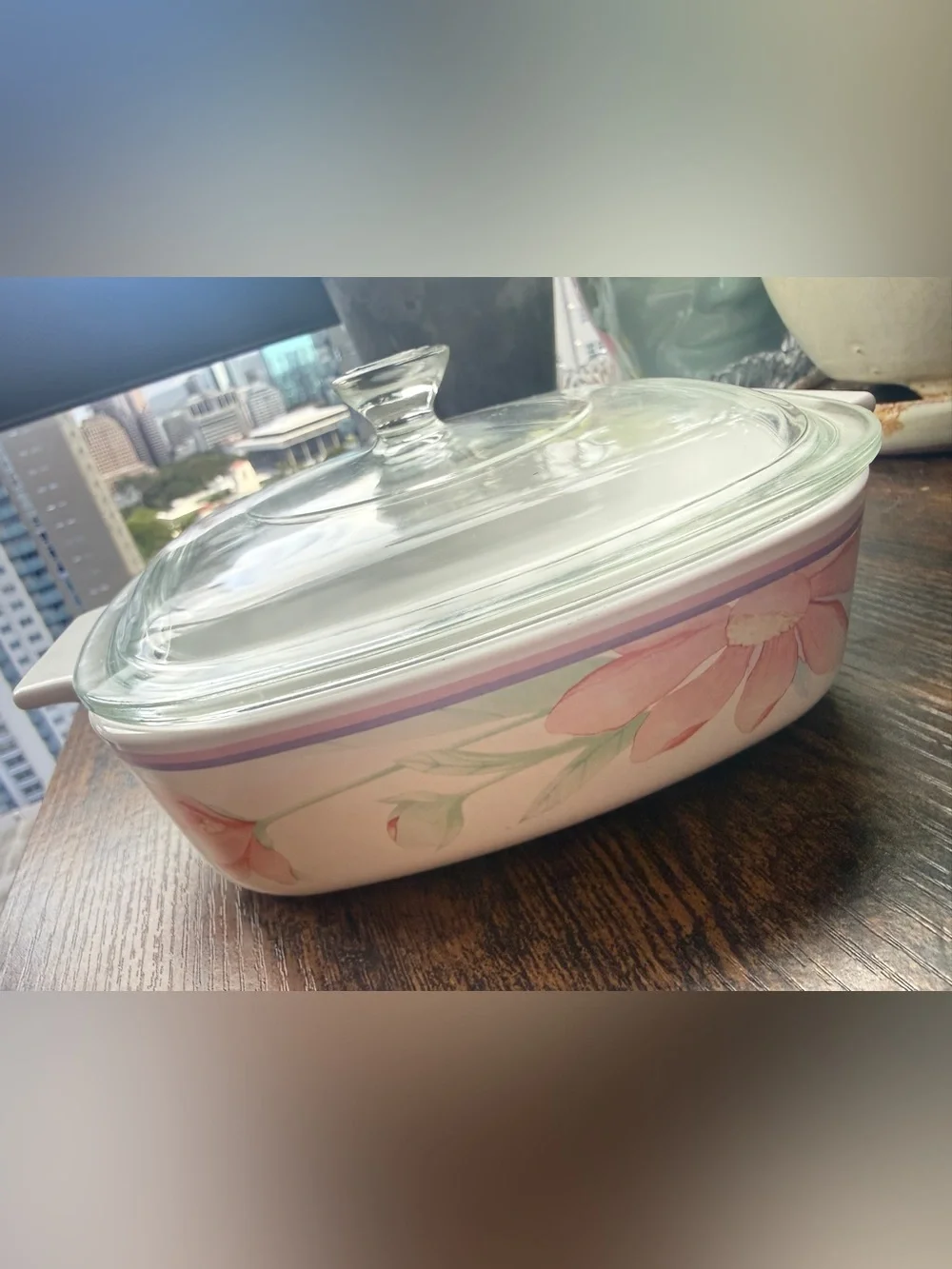 Vintage CorningWare Peony A-1-B 1 Liter Casserole w/ P-7-C Pyrex Lid